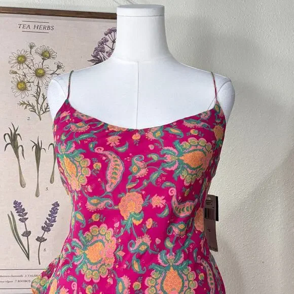 90s Y2k Lauren Ralph LRL Silk Ruffle Dress NWT Fairy Boho Whimsy Hippie L 12 - Picture 2 of 8